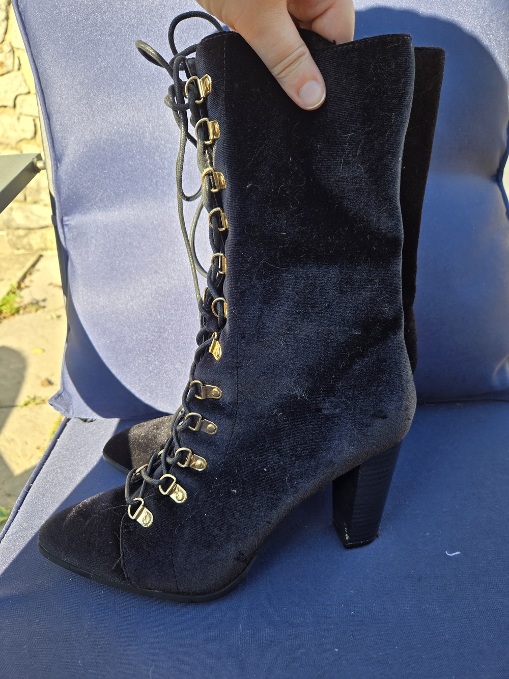 Penny Loves Kenny Black Velvet Lace-Up High Heel Ankle Boots